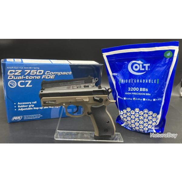 Pack R�plique CZ 75D compact dual-tone FDE - R�plique "Spring" � ressort + Sachet de 3200 Billes