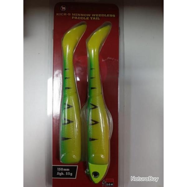 !!  Leurre DAM  EFFZETT KICK-S MINNOW PADDLE TAIL 150  !! FIRE SHARK 55G
