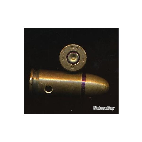 Une Cartouche 9 x 19 parabellum France ALGRIE tui laiton Balle laiton Mle 50 tui laiton1954