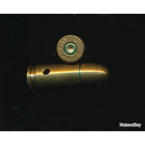 Une Cartouche 9 x 19 parabellum France ALGRIE tui laiton Balle laiton Mle 50 tui laiton1959