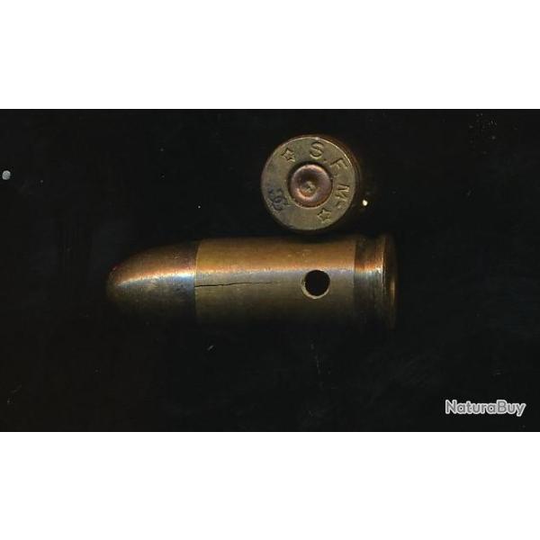 1 Cartouche 9 x 19 parabellum France Entre 2 guerre  Balle  nickele collet fendu