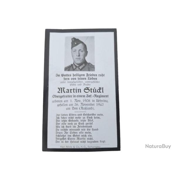 Avis de d�c�s d'un  Obergefreiter le 26/11/1942  sur le Don en Russie