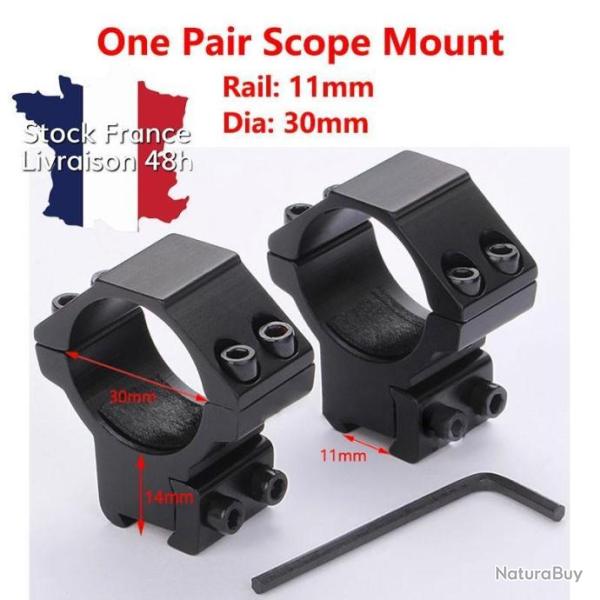 Colliers pour montage d'optique 30mm rail 11mm avec un anti recul - Envoi rapide depuis la France
