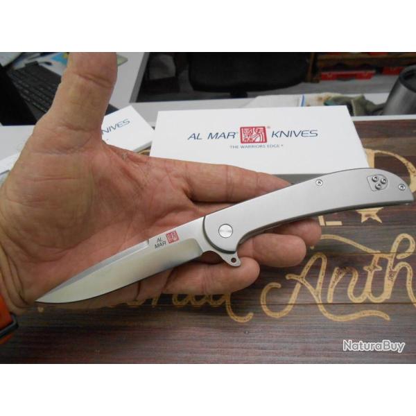 Couteau Al Mar Ultralight Falcon D2 Manche Titane TC4 Lame Acier D2 Framelock IKBS Clip AMK4116