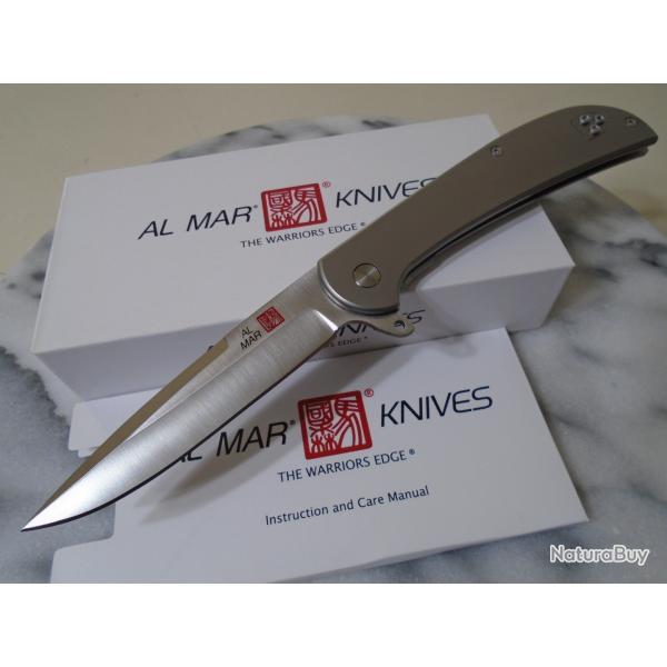 Couteau Al Mar Ultralight Falcon D2 Manche Titane TC4 Lame Acier D2 Framelock IKBS Clip AMK4116
