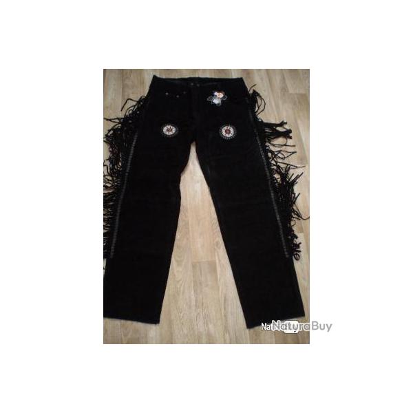 Pantalon cuir fa�on daim pour motard,indianiste,