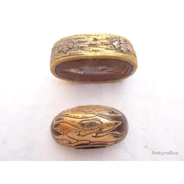 japon108) lot = fuchi et kashira  dor�s , pouvant faire paire  = �poque �do