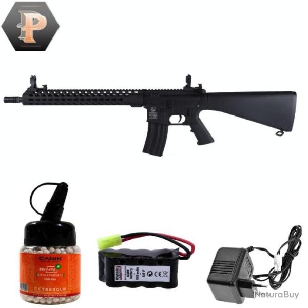 R�plique airsoft Colt M16 Keymod Black 1J + chargeur + batterie + bille
