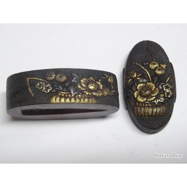 japon121) lot = paire de fuchi et kashira  dor�s   = �poque �do