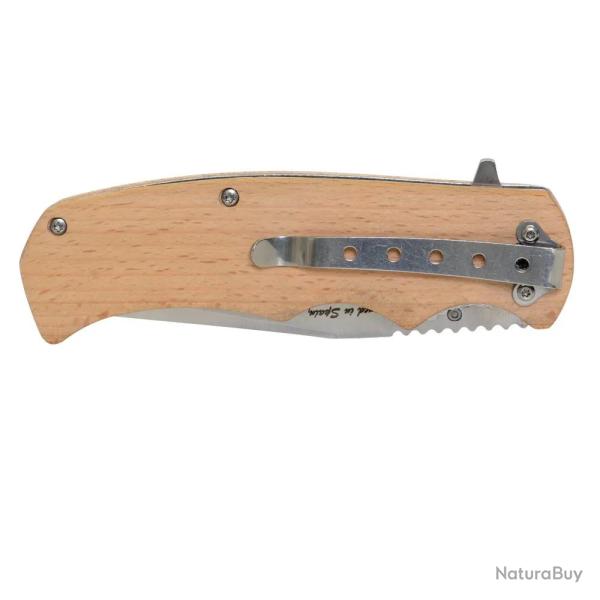Couteau de poche lame acier inox 8,8cm manche bois grav� chasse