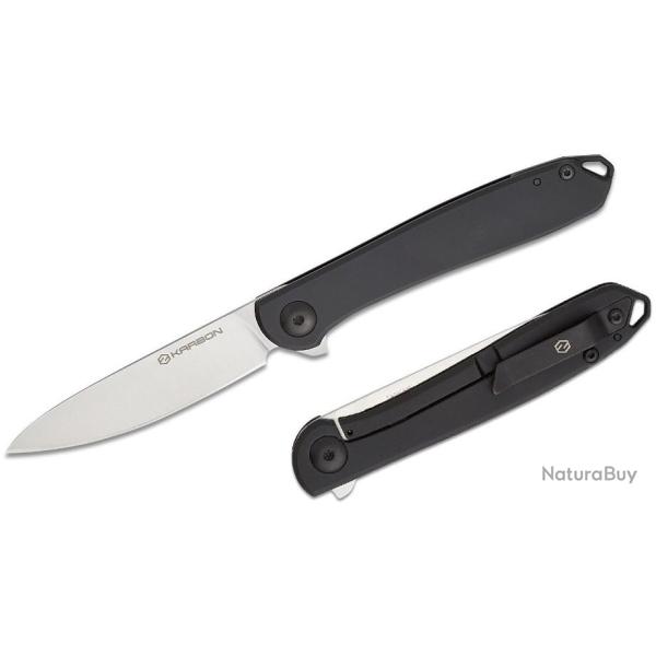 Couteau Karbon Tidbit Satin Lame Acier N690 Manche Acier Black Framelock IKBS Clip KARB106