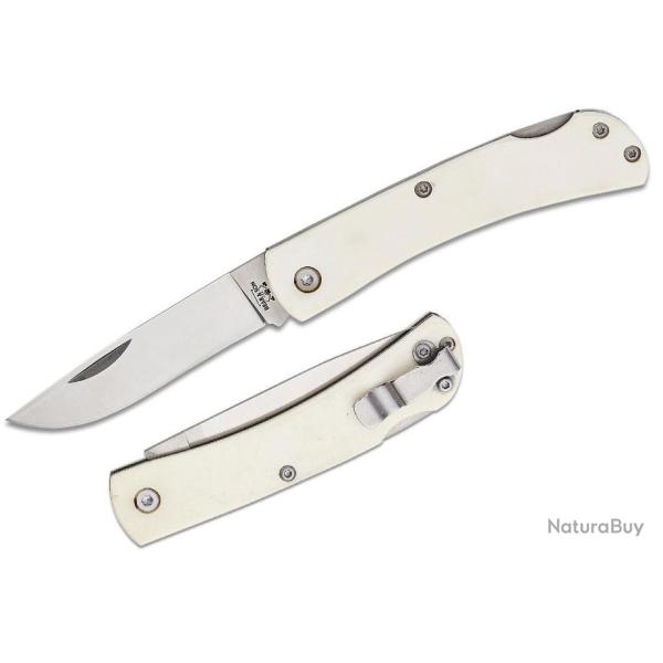Couteau Bear & Son Small Farmhand White Smooth Bone Lame Acier Carbone Lockback USA BCWSB37L