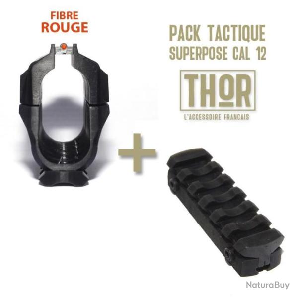 OFFRE SPECIALE KIT - Rail Picatinny et Guidon rouge avec rail picatinny inferieur pour Calibre 12