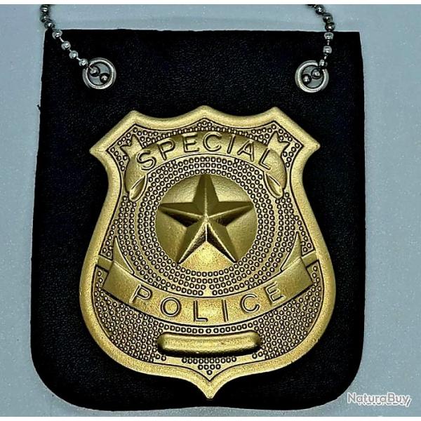 FIN REDUCTION ! NOUVEAU! PLAQUE TOUR DE COU SPECIAL POLICE OR! AVEC CHAINE COULEUR OR! NEUF!