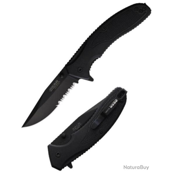 Couteau Bear & Son Sideliner Black Manche Zytel Lame Acier 440 Black Combo Linerlock USA BC61130