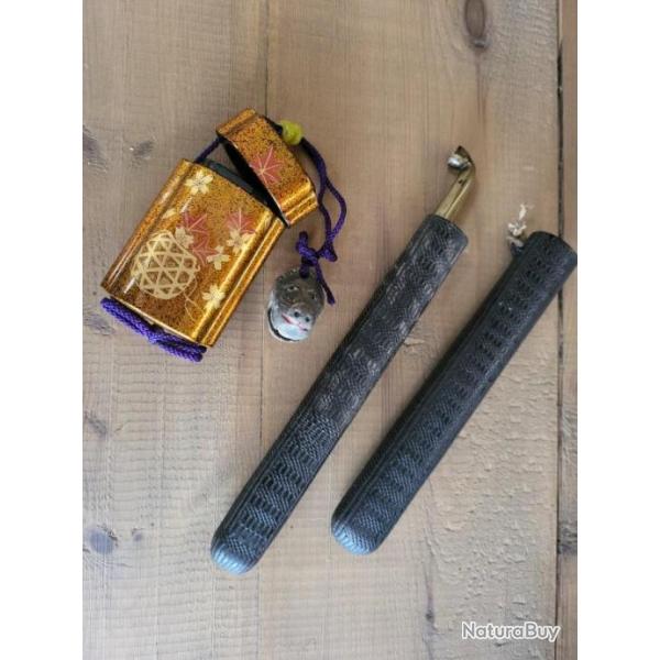 Pipe de samourai Edo avec gravure