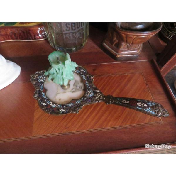 VINTAGE - Ancien Bougeoir  main Bronze, onyx et maux cloisonns - FRANCE (Fin 19me sicle)