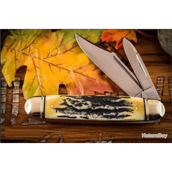 Couteau Rough Ryder Cattleman Cinnamon Jigged Stag Bone Lame Acier Carbone RR2430