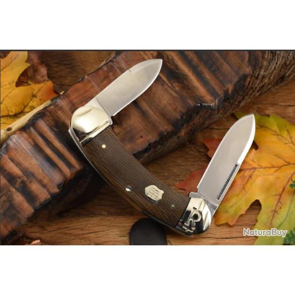 Couteau Rough Ryder Bow Canoe Burlap Manche Micarta Lames Acier 440 RR2376