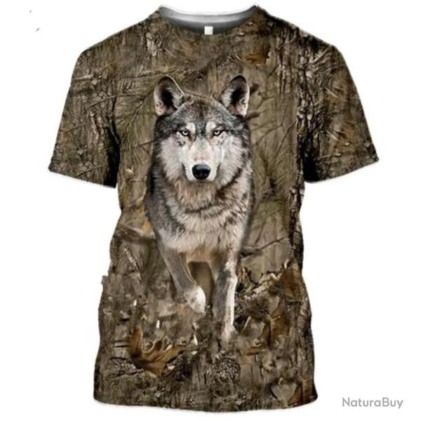 Tee-shirt loup camo , taille de S � 6XL