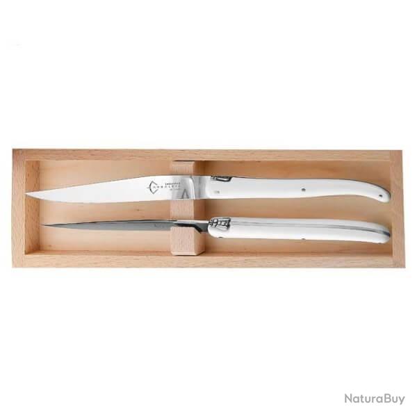 Coffret 2 Laguiole Table G. David POM blanc