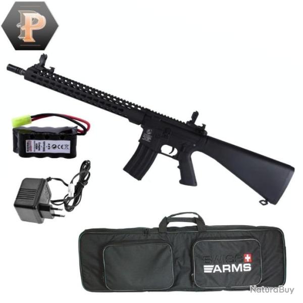 R�plique airsoft Colt M16 Keymod Black 1J + chargeur + batterie + housse