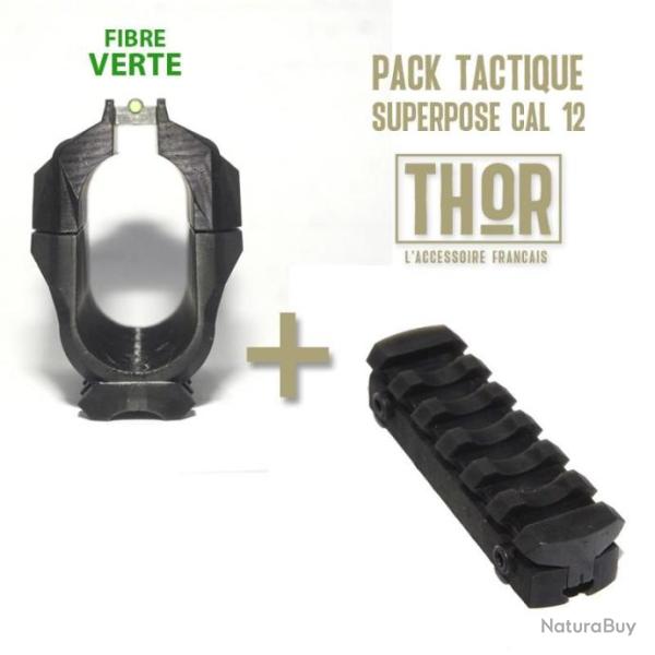OFFRE SPECIALE KIT - Rail Picatinny et Guidon SUPRA vert avec rail picatinny inferieur pour Cal.12