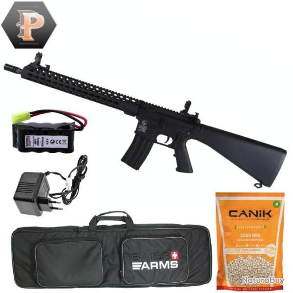 R�plique airsoft Colt M16 Keymod Black 1J + chargeur + batterie + housse + billes