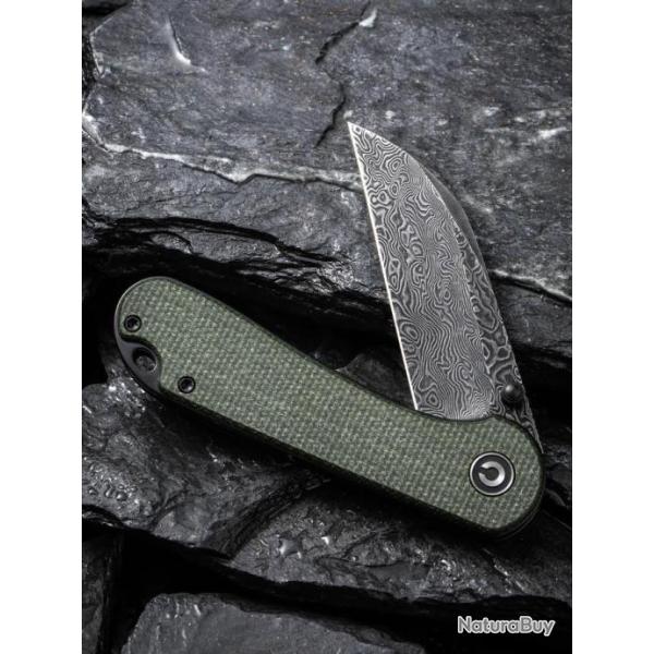 Couteau CIVIVI Elementum Damas Green Lame Wharncliffe Manche Micarta IKBS Linerlock Clip C18062AFDS1