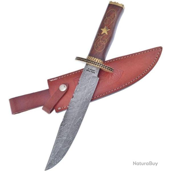 Couteau Damas Frost Cutlery Valley Forge Manche Noyer Lame Acier Damas 26 Couches Etui Cuir FVFD52