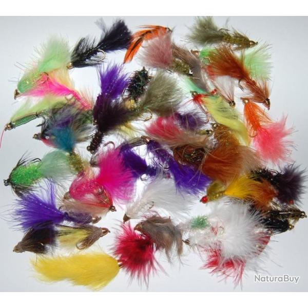 LOT DE 40 STREAMERS CASQUES LAITON SUR HAMECONS DE 6, 8, 10