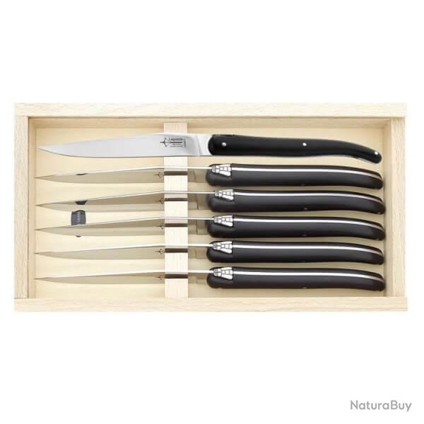 Coffret 6 Laguiole Table G. David POM noir plein manche