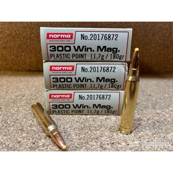 3 BOITES DE MUNITIONS NORMA 300 WINCHESTER MAGNUM POINTE PLASTIQUE 11.7G