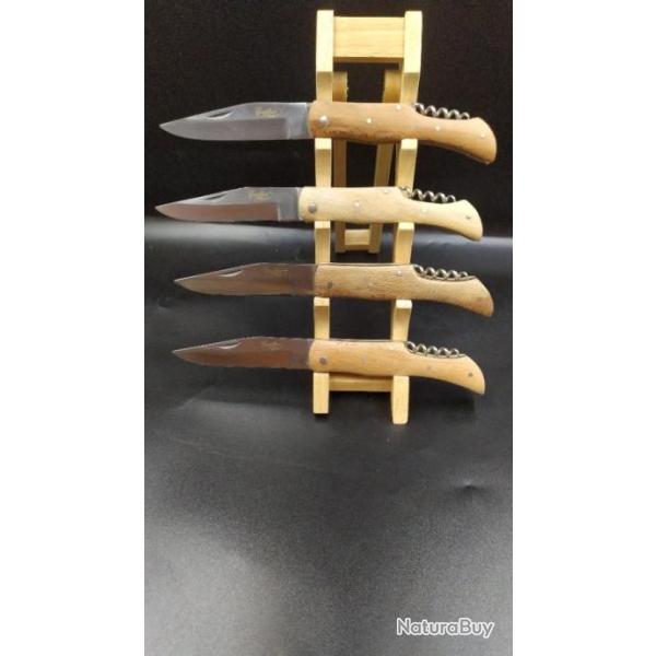 LOT DE 4 COUTEAUX  MANCHE BOIS DE PLATANE GRAVURE POSSIBLE SUR DEMANDE 2