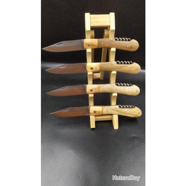 LOT DE 4 COUTEAUX  MANCHE BOIS DE PLATANE GRAVURE POSSIBLE SUR DEMANDE 3