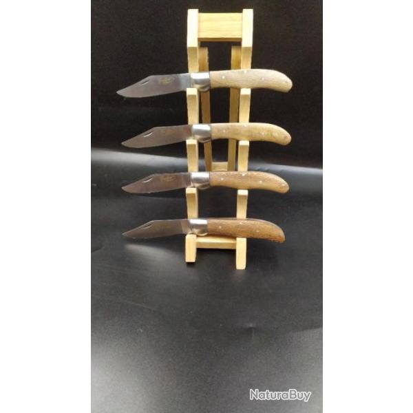 LOT DE 4 COUTEAUX  MANCHE BOIS DE PLATANE GRAVURE POSSIBLE SUR DEMANDE 5