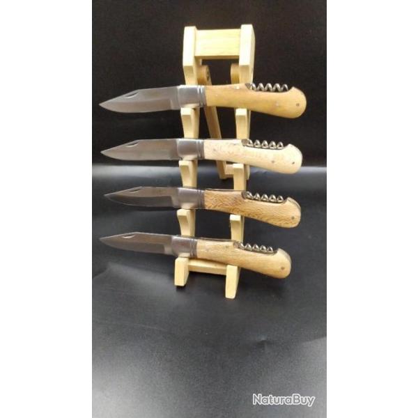 LOT DE 4 COUTEAUX  MANCHE BOIS DE PLATANE GRAVURE POSSIBLE SUR DEMANDE 6