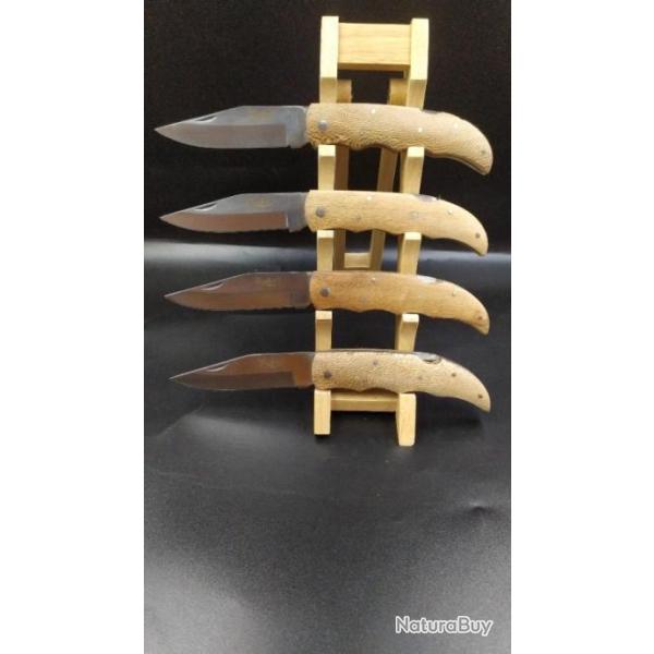 LOT DE 4 COUTEAUX  MANCHE BOIS DE PLATANE GRAVURE POSSIBLE SUR DEMANDE 7