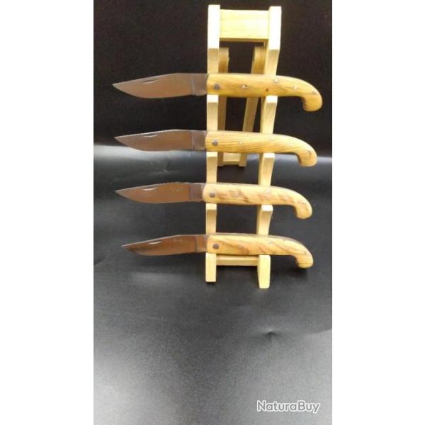 LOT DE 4 COUTEAUX  MANCHE BOIS D'OLIVIER GRAVURE POSSIBLE SUR DEMANDE 013
