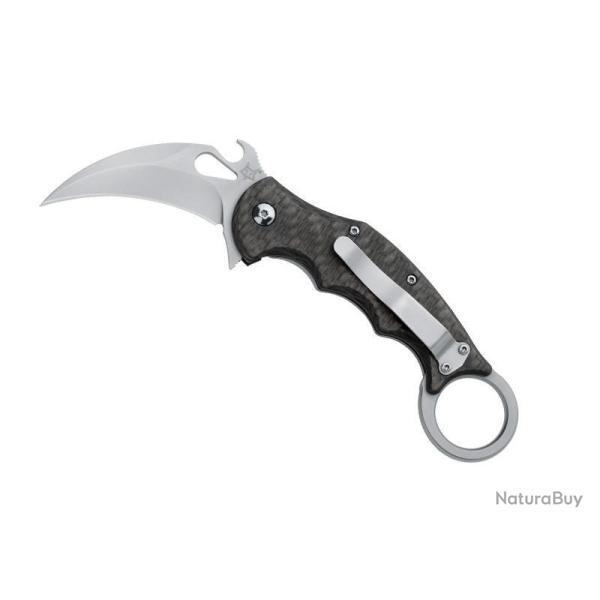 BEL1037 COUTEAU FOX KNIVES PRODUCTION KARAMBIT LAME A TROUS ACIER ELMAX MANCHE FIBRE DE CARBONE NEUF
