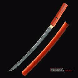 Wakizashi en bois rouge - T10 tremp&eacute; &agrave; l'argile