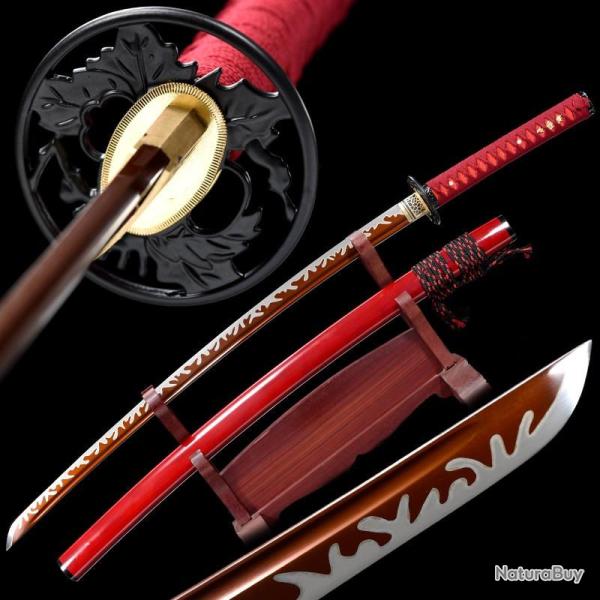 Katana fonctionnel rouge sang - V�ritable sabre fait main - Acier 1060