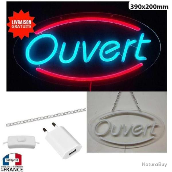 Panneau enseigne lumineuse Neon led verre acrylique � suspendre Ouvert vitrine