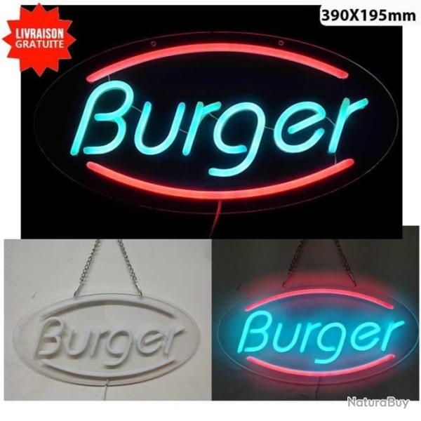 Panneau enseigne lumineuse N�on led verre acrylique � suspendre Burger pour vitrine restaurant snack