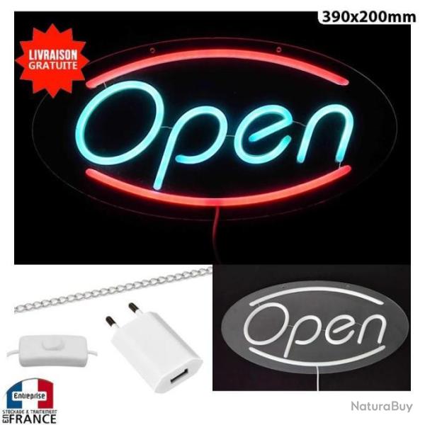 Panneau enseigne lumineuse N�on led verre acrylique � suspendre Open pour vitrine bar commerce