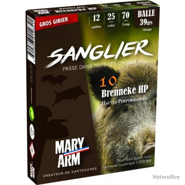 Cartouches Mary Arm Brenneke Sanglier HP 39g - Cal.12 x2 boites