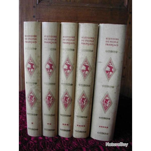 HISTOIRE DU PEUPLE FRAN�AIS - 5 TOMES - 1958 Complet Collection Biblioth�que TBE