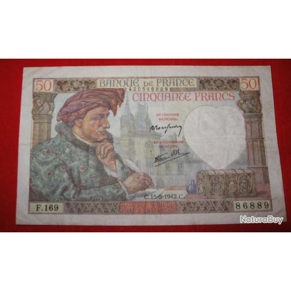 France 50 Francs J.Coeur du 15-5-1942 bon �tat N�86889