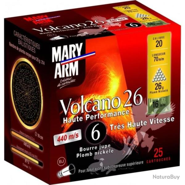 Cartouches Mary Arm Volcano 26g BJ plomb n�6 - Cal.20 x10 boites