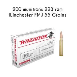 Munitions WINCHESTER calibre 223 Rem FMJ 55gr - 3.6g x200 